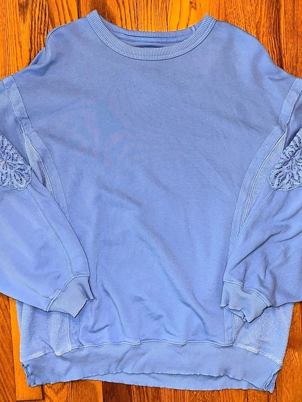 Aerie Crewneck Embroidered Sleeve Sweatshirt in Blue